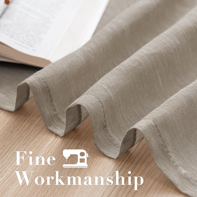 H.VERSAILTEX Linen Curtains Flax Linen Blended Curtain Panels for Living Room/Bedroom Semi Sheer Privacy Curtains 84 inch Length 2 Panels Set Nickel Grommet Window Drapes (52" W x 84" L, Taupe)
