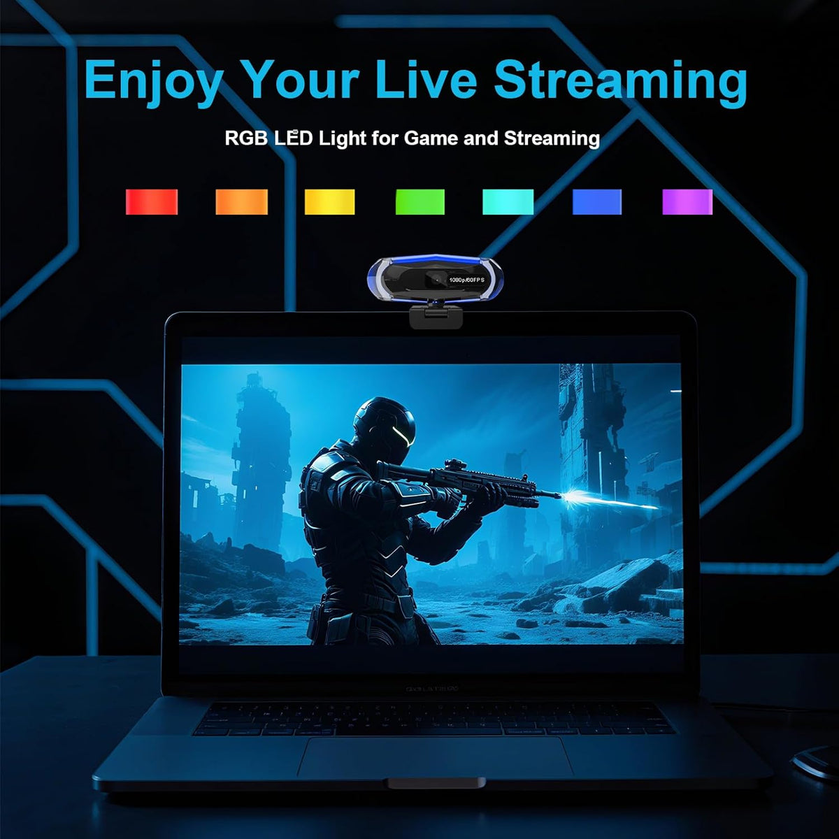 ceabulila 1080P 60FPS Streaming Webcam with Autofocus, Microphone, RGB Light and Tripod, USB Camera for PC/Mac, Plug