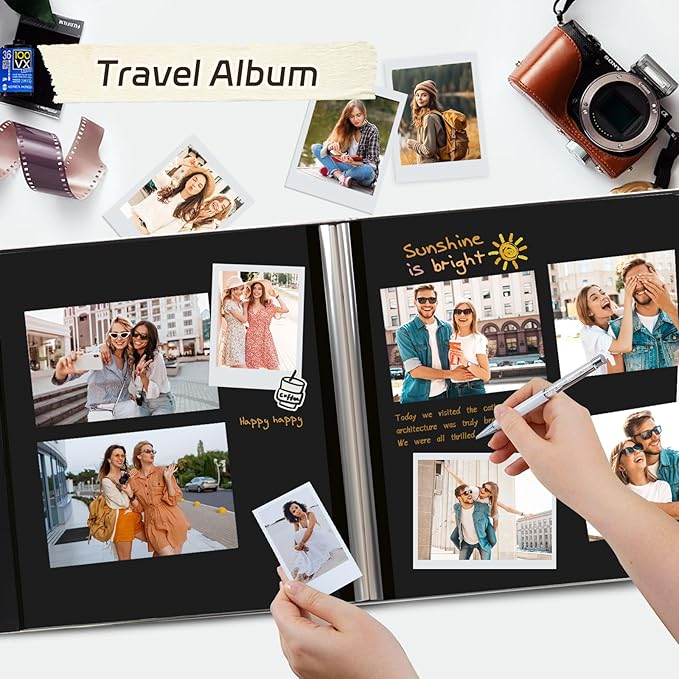 RECUTMS Scrapbook Photo Album for Any Sizes 4x6 5x7 8x10 DIY Photo Album Self Adhesive 30 Pages Button Grain Leather Picture Album Baby Family Wedding Anniversary Photos Book (Wine Red)