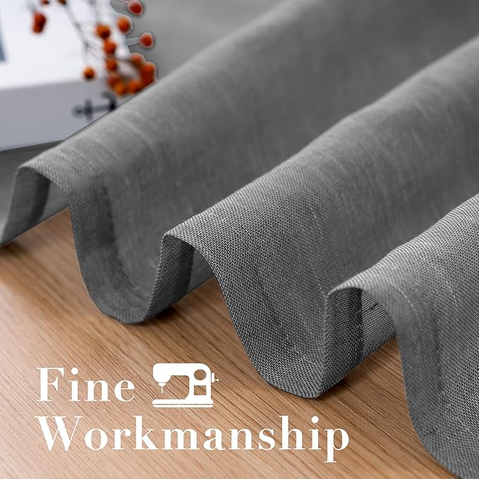 H.VERSAILTEX Linen Curtains Flax Linen Blended Curtain Panels for Living Room/Bedroom Semi Sheer Privacy Curtains 72 inch Length 2 Panels Set Nickel Grommet Window Drapes - Charcoal Grey