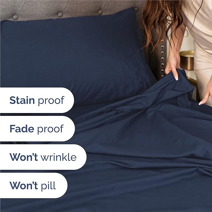 Split King Size 5 Piece Sheet Set - Comfy Breathable & Cooling Bed Sheets Set - Hotel Luxury Bedding for Women, Men, Kids, Teens, Boys & Girls - Deep Pockets, Soft, Wrinkle Free - Oeko-Tex - Navy Blue