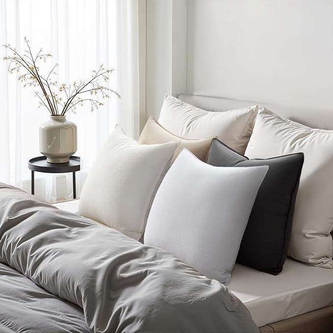 Grey Pillow Covers 18x18 Neutral Boho Couch Linen Throw Pillows with Flange Design for Bed Pack of 4 Accent Modern Pillowcase for Sofa Livingroom Bed and Balcony Home Decor