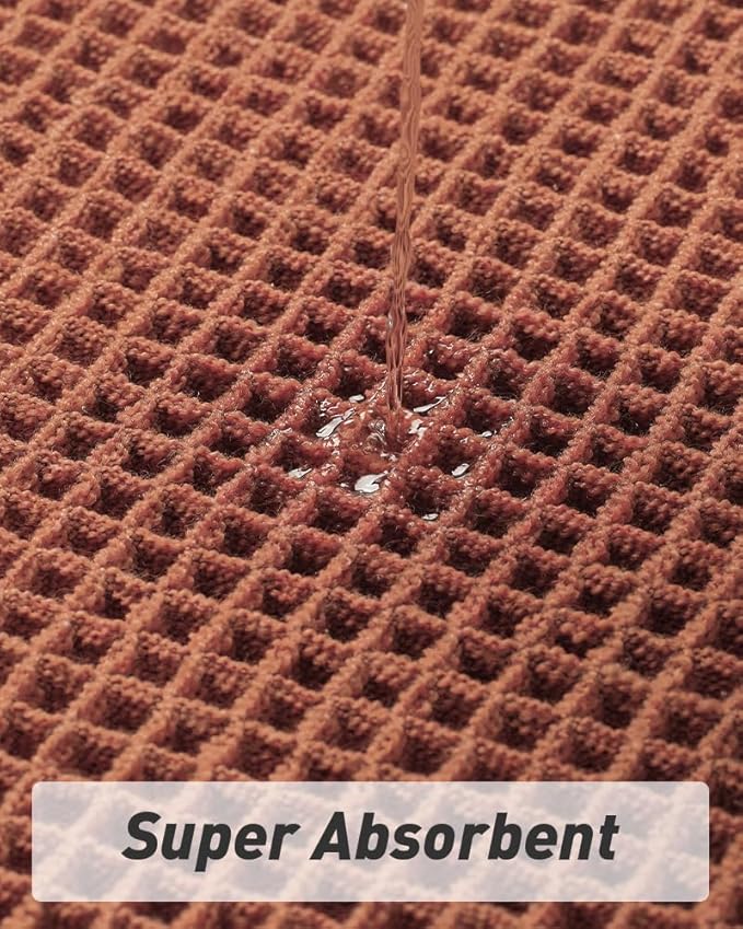 AMOAMI Upgraded Waffle Bath Mat, Super Absorbent Non Slip Bath Mats for Bathroom Floor, Machine Washable Bathroom Rugs with Tassels, Rubber Backed Bathroom Mats, Ultra Soft, 24" x 36", Dirty Orange