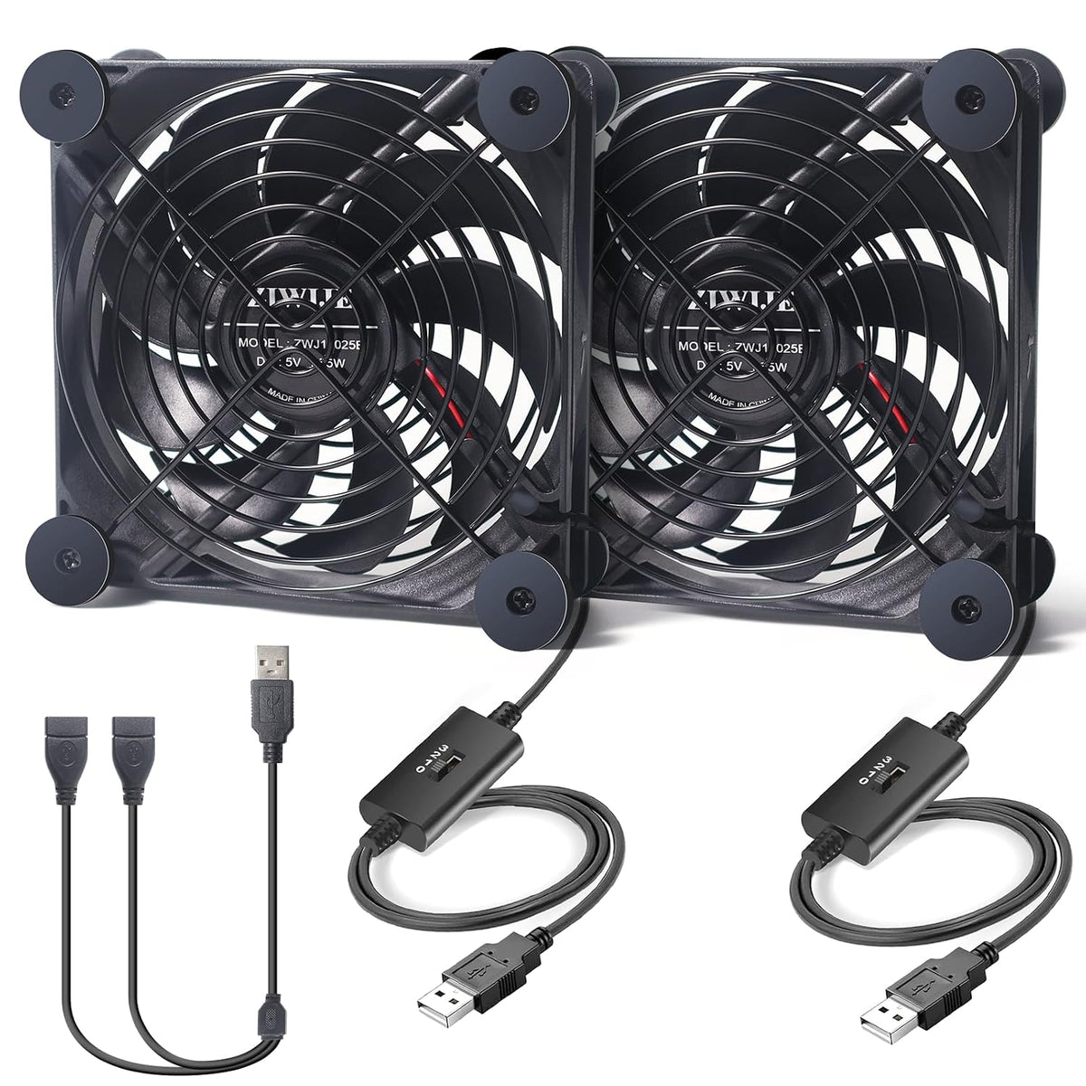 ZIWIJE 120mm 5V Quiet Dual USB Fan with USB Extension Cable Dual Ball Bearings Cooling Fan for Router TV Box Micro