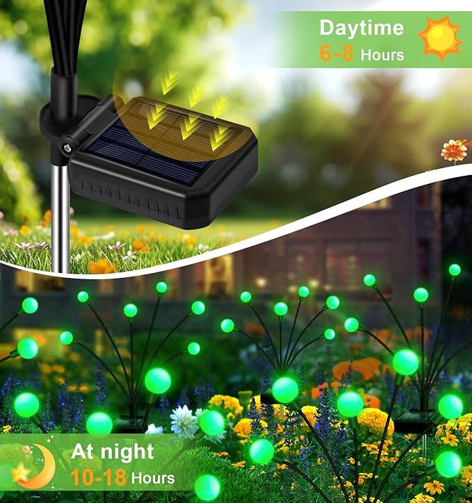 Solar Firefly Light, Christmas Lights for Outside Decorations, 4 Pack 24 LED Green Solar Garden Lights, Outdoor Waterproof Garden Decor for Yard Patio Pathway Lawn Christmas