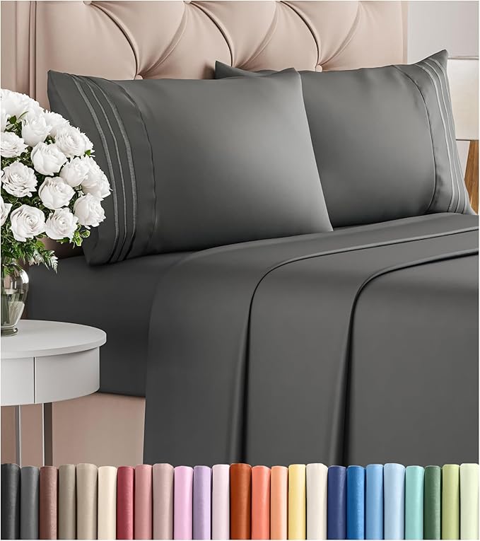 Cal King Size 4 Piece Sheet Set - Comfy Breathable & Cooling Bed Sheets Set - Hotel Luxury Bedding for Women, Men, Kids, Teens, Boys & Girls - Deep Pockets, Soft, Wrinkle Free - Oeko-Tex - Charcoal