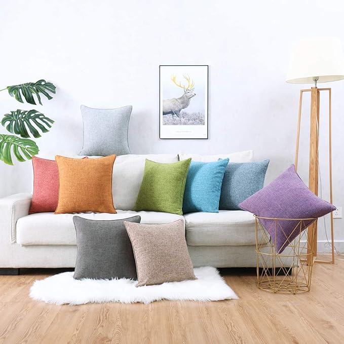 HPUK Linen Throw Pillow Covers Pack of 2, 20x20 Inch Accent Cushion Covers for Living Room, Bedroom, Decorative Solid Color Pillow Covers for Couch, Sofa, Chair, Natural