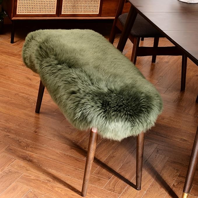 LLB Genuine Sheepskin Area Rug Wool Rug Fur Carpet Fluffy Shaggy Fur Rug for Living Room Kids Bedroom Real Sheepskin Throw Lambskin Rugs Sofa Mat Chair Seat Covers (Dark Green, 2 x 3 ft Sheepskin)