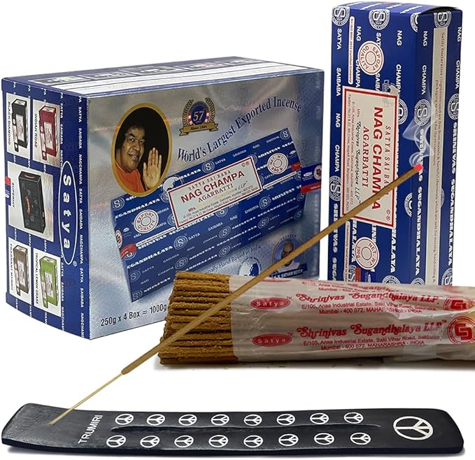 Nag Champa Incense Sticks 250g x 4 and Incense Stick Holder Bundle Insence Insense Satya Incense