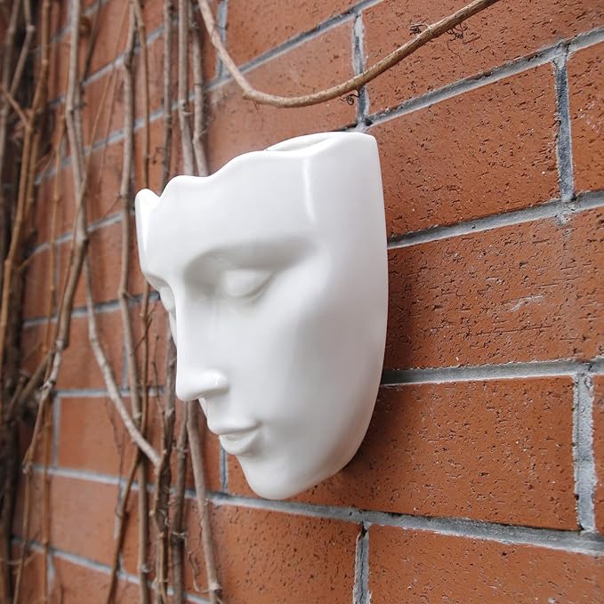 Face Vase,Ceramic Female Form Vase,Modern Sculpture White Planter Pot,Human Face Dried Flower Shaped Vase,Wall Hanging Plant Pot for Home Decor Centerpieces, Office or Outdoor Hanging Decor