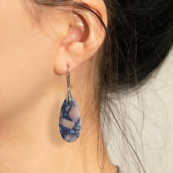 Natural Healing Stone Fishhoop Dangle Drop Earrings Statement Gold silver earrings