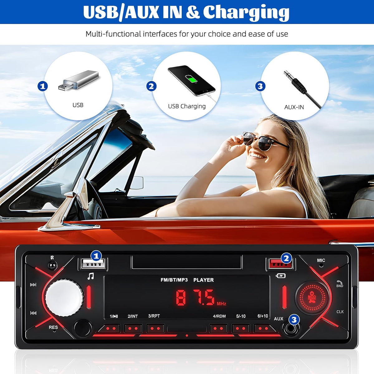 GOHHDL MP3 Single Din Bluetooth Multimedia Car Stereo Radio,Car Audio Player Support Hands-Free