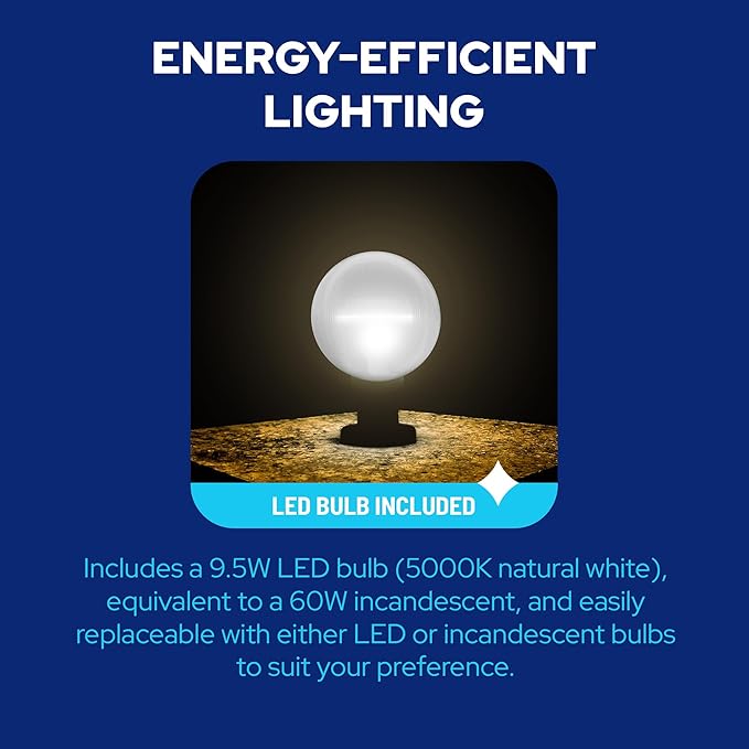KASTLITE Lamp Post Globe Combo Lighting Fixture | 10" Prismatic Acrylic Lens with White Fitter & Twist Lock Mounting | Fits 3" Diameter Posts (Not Included) | Comes with with 5000K LED Bulb