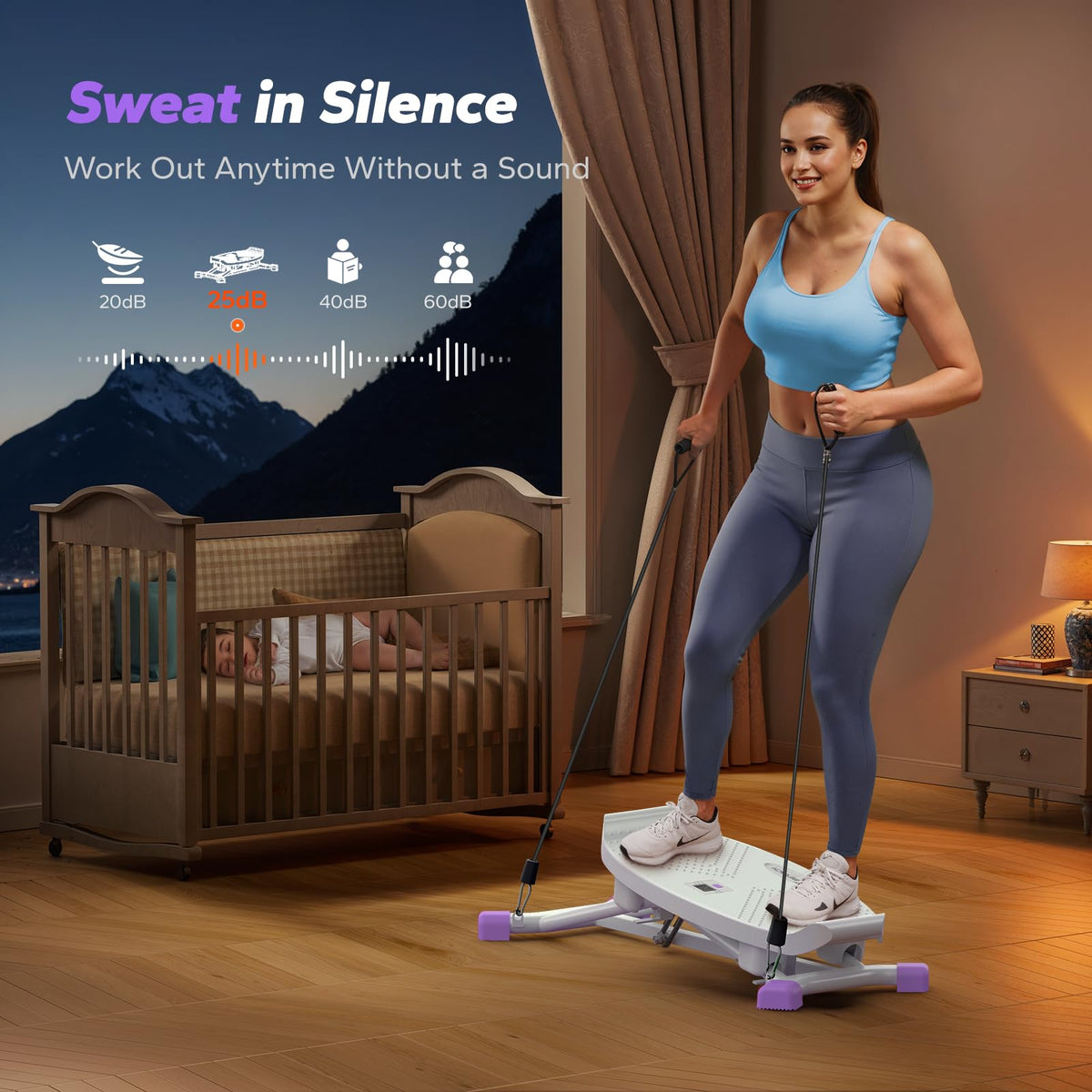 MERACH Balance Board for Adults, Rocking Stepper with Resistance Bands, Portable Wobble Board Featuring LCD Monitor, 300 lbs Capacity Ski Balance Trainer for Full Body Workout at Home Gym（Purple）