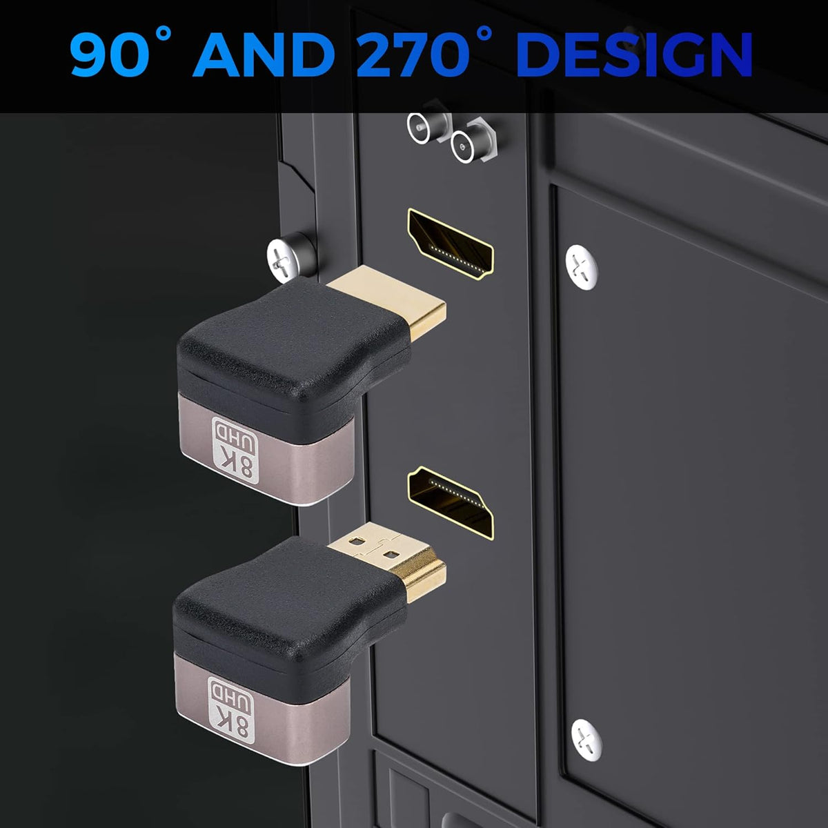 Togconn 8K 90 2.1 4 Pack, 8K@60Hz,4K@120Hz Degree HDMI Adapter (Up and Down) Right Angle HDMI Male to Female HDMI