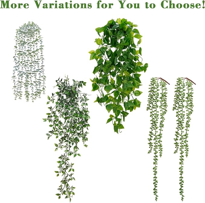 BLEUM CADE Fake Hanging Plants, 2pcs Artificial Hanging Potted Plant, Faux Mandala Vines Hanging Plant Greenery for Wall Shelf Home Living Room Indoor Outdoor Decor