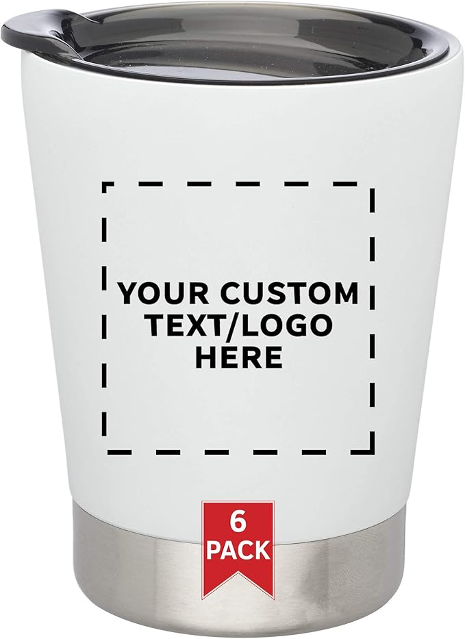 Personalized 12 oz. Itsy Vacuum Insulated Travel Mugs - 6 Pack - Custom Text, Logo - White