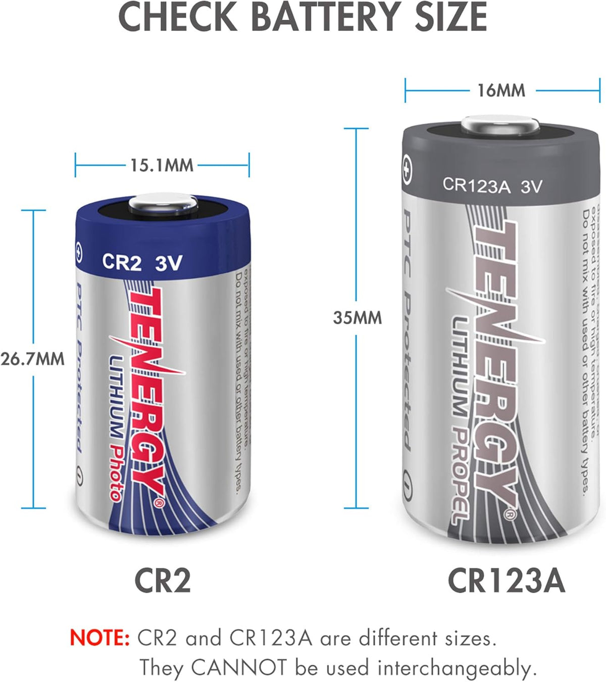 Tenergy CR2 3V CR2 20 Pack Lithium Battery Non-Rechargeable PTC Protected High Performance Batteries for Flashlight