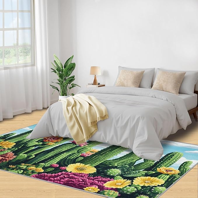 Cactus Living Room Rugs, Desert Oasis Area Rugs 3x4 Rug Succulents Non-Slip Washable Rugs Stain Resistant Rug Low-Pile Throw Rug for Bedroom Dining Room Office
