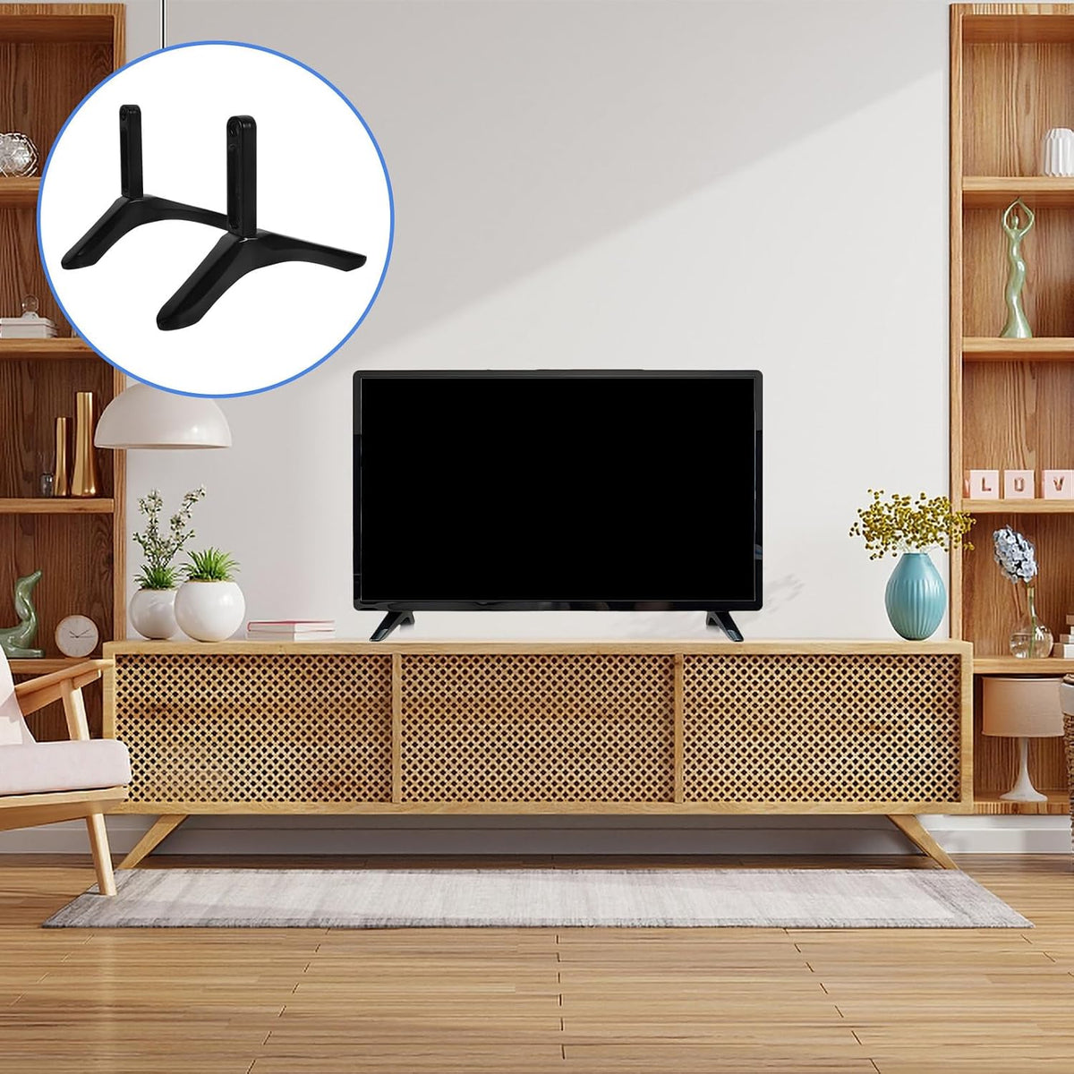 TOYANDONA Tv Stand Base Bracket with Screws, Black Tv Holder Replacement, Tabletop Support for Flat Screen Televisions