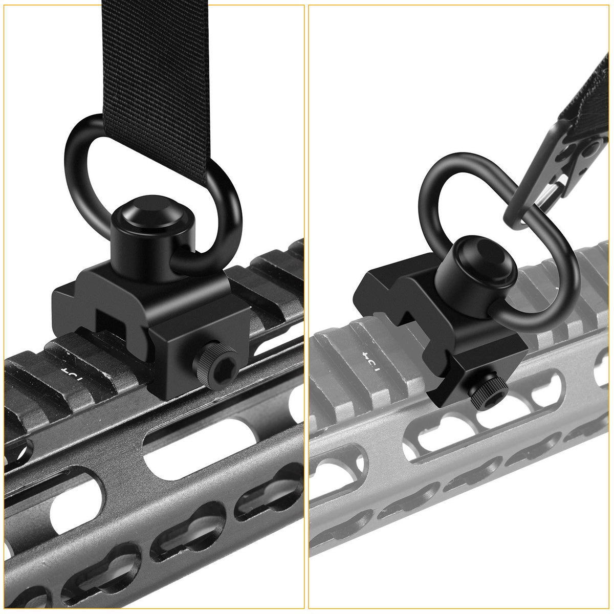 LONSEL 360° Rotation Picatinny 2 Point and Traditional Sling Swivel Mounts Picatinny Rail Mount with 1.25" Push Button QD Sling Swivels - Black (1 Pack)