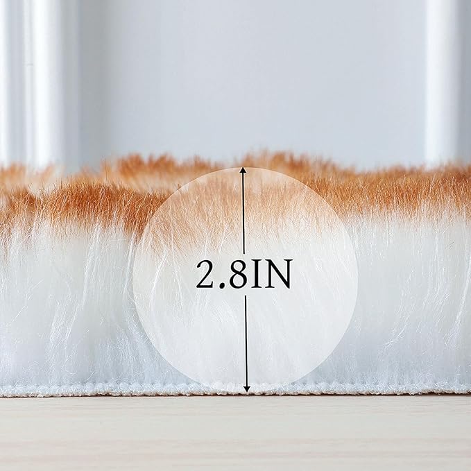 Faux Fur Rug Sheepskin Shag Fluffy Fuzzy 3x4 ft Rugs for Bedroom Bedside Bed Floor Living Room Plush Rectangle High-Density Cushion Carpet Super Sofa Cover White and Yellow