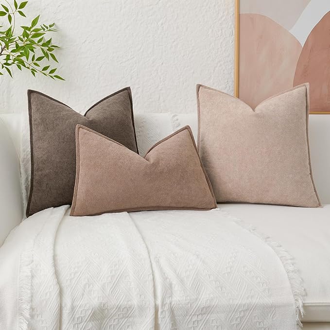 Kevin Textile Waterproof Decorative Pillow Covers Camel 26x26 Inch Pack of 2 Soft Boucle Textured Euro Pillowcases Elegant Accent Pillows for Couch Sofa Chair Bed Home Decor Indoor Outdoor