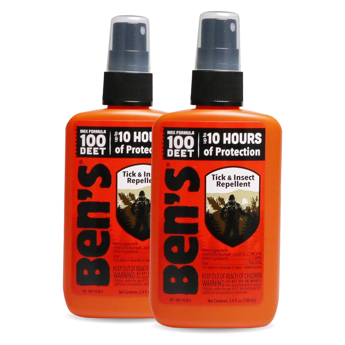 Ben's 100 Tick & Insect Repellent - Alcohol-Free DEET Insect Repellent Pump Spray - Offers 10 Hours of Protection for Adults & Children -3.4 Fl Oz (2 Pack)