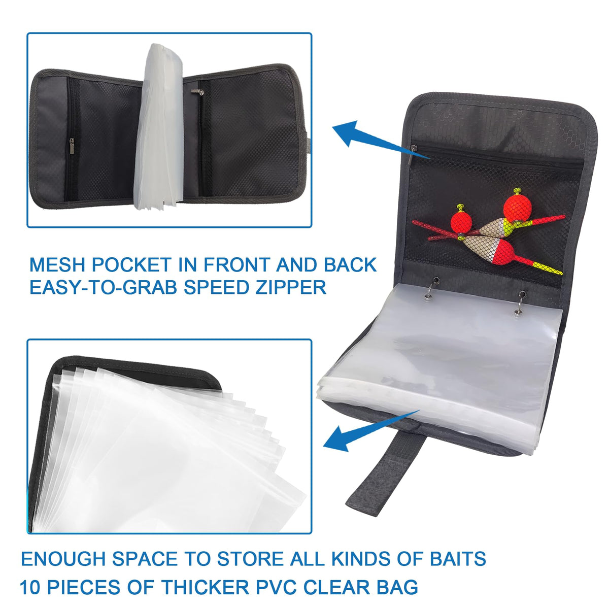 Aventik Fishing Tackle Binder Soft Cover Fishing Bait Organized Storage Rig Bag Soft Bait Binder Saltwater Resistant Fishing Bag 8.5x8.5x1.1inch(Orange)