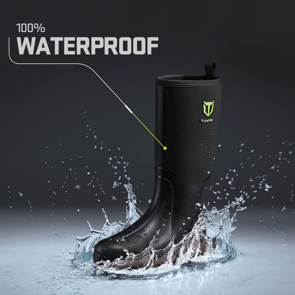 TIDEWE Rubber Neoprene Boots Men And Women, Waterproof Sturdy 6mm Neoprene Boot, Rain Boot Hunting Boot Arctic Outdoor Boot Men Size 6 Black
