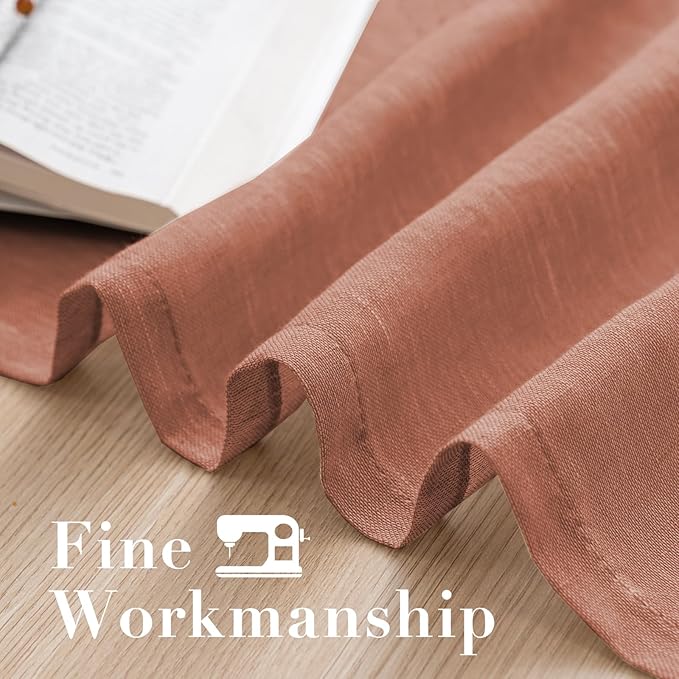 H.VERSAILTEX Linen Curtains Natural Linen Blended Curtain Panels for Living Room/Light Reducing Linen Semi Sheer Curtains 2 Panels Set Nickel Grommet Window Panels (52x84 Inch, Terracotta)