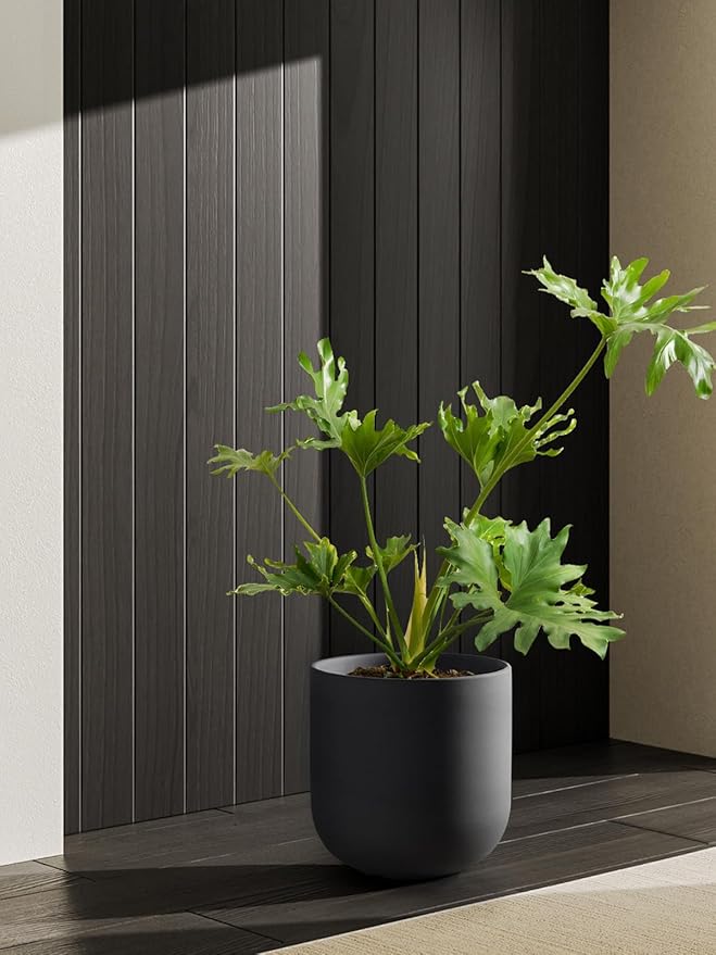 LE TAUCI 10 Inch Plant Pot, Ceramic Pots for Plants with Drainage Hole and Rubber Plug, Plant Pots Indoor for Home Garden Patio Office, Cylinder Planters for Indoor Plants, Charcoal Gray