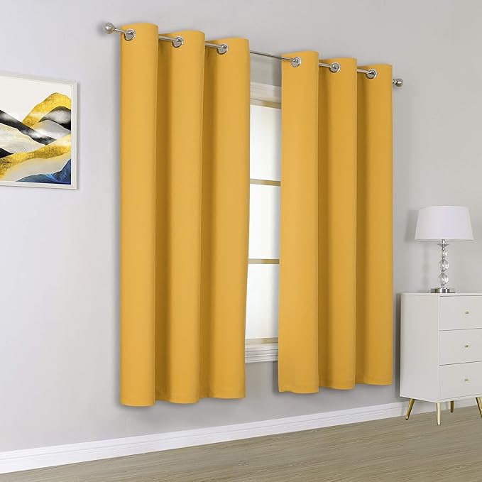 DUALIFE Gold Yellow Curtains 72 Inches Long-Blackout Curtain Panels for Bedroom Room Darkening Gold Solid Window Drapes for Living Room Thermal Insulated Grommet Top 42Wx72L,2 Panels