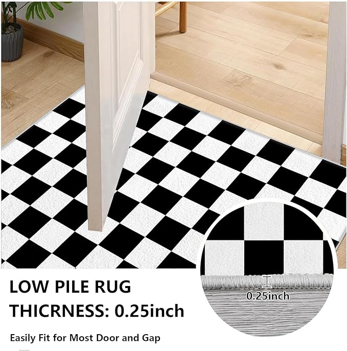 Black and White Checkered Rug for Living Room, 7x10 Area Rugs, Checkered Area Rug, Geometric Plaid Large Rugs, Washable Non Slip Retro Carpet Home Floor Decor