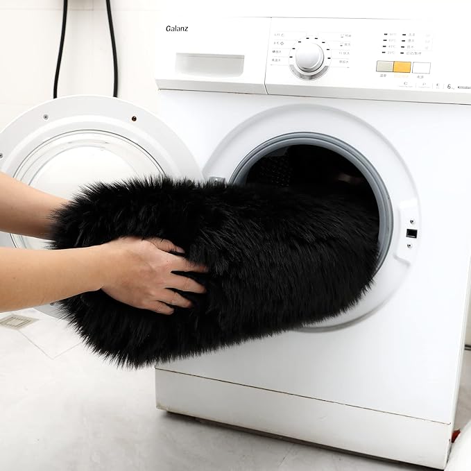 Fluffy Faux Fur Rug Black Sheepskin Area Rug,2x4 Ft Ultra Soft Shaggy Plush Rug for Bedroom Bedside Living Room Nursery Kids Room