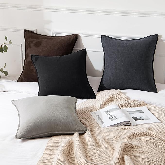 MIULEE Decorative Linen Pillow Covers 28x28 Inch Black Boho Farmhouse Neutral Couch Throw Pillows for Halloween Bed Pack of 2 Accent Modern Pillowcase Sofa Livingroom Home Decor