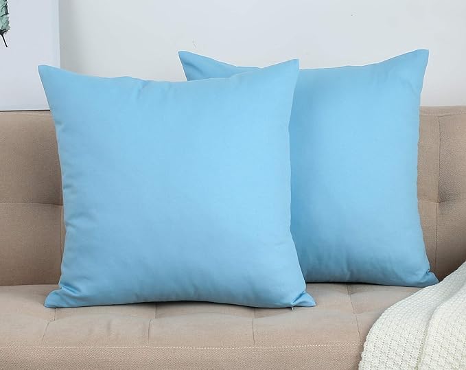 TangDepot Handmade Decorative Solid 100% Cotton Canvas Throw Pillow Covers/Pillow Shams, (14"x14", Sky Blue)