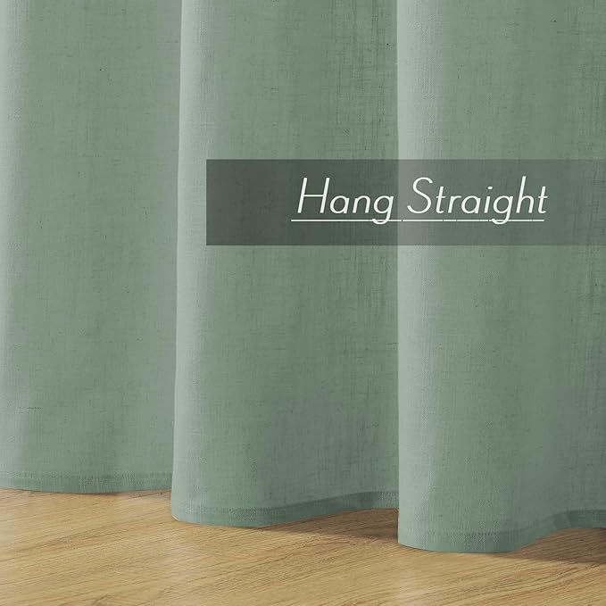 Joydeco Linen Curtains for Living Room,Light Filtering Rod Pocket Back Tab Semi Sheer Drapes Window Long Curtains 90 inches Long Sage Green