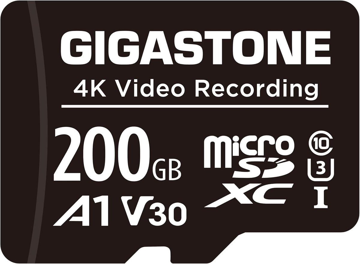 Gigastone 200GB A1 V30 4K 100MB/s Micro SD Card, Video Recording, Compatible with Security Camera, Dash Cam, Drone