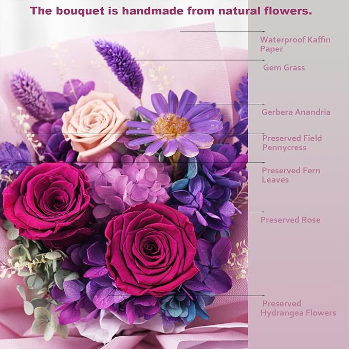 lovenfold Flowers for Delivery,Preserved Flowers Bouquets,Purple Rose Bouquets That Last 1-3 Years,Birthday Flowers Gifts for Women Mom Grandma Wife Friends