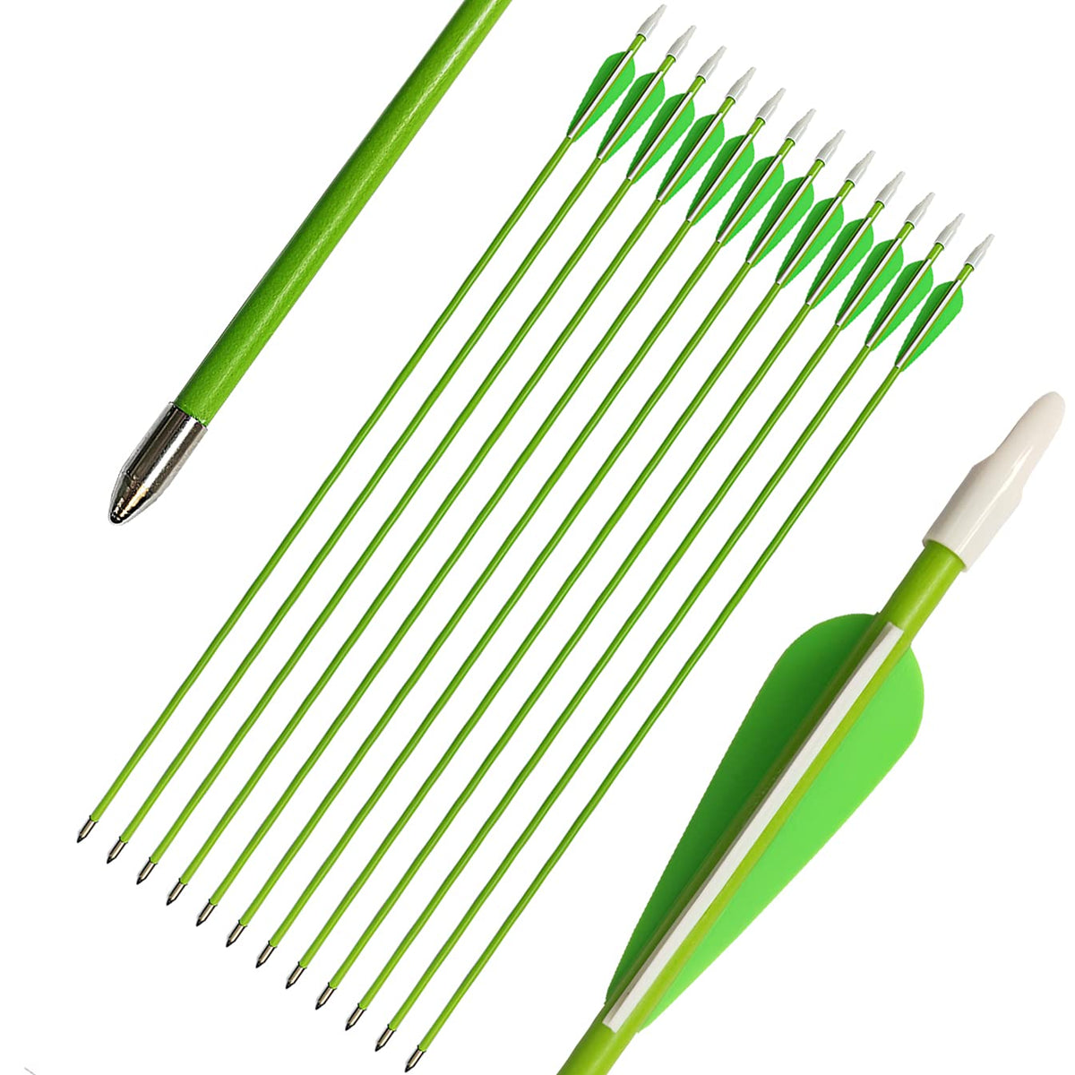 PANDARUS Youth Safetyglass Arrows 28" Fiberglass Archery 26" Target Practice Arrows(Pack of 12) (28 inch Green)