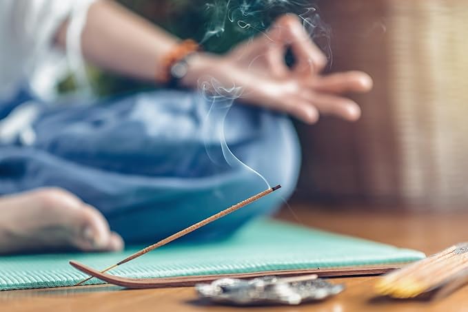 Incense Holder with Om Symbol - Black Wooden Tray with Painted White Om Design - for Incense Sticks, Meditation Accessories, Room Decor - 10 Inches