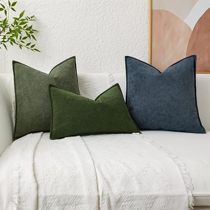Kevin Textile Waterproof Decorative Pillow Covers Moss Green 22x22 Inch Pack of 2 Soft Boucle Textured Euro Pillowcases Elegant Accent Pillows for Couch Sofa Chair Bed Home Decor Indoor Outdoor