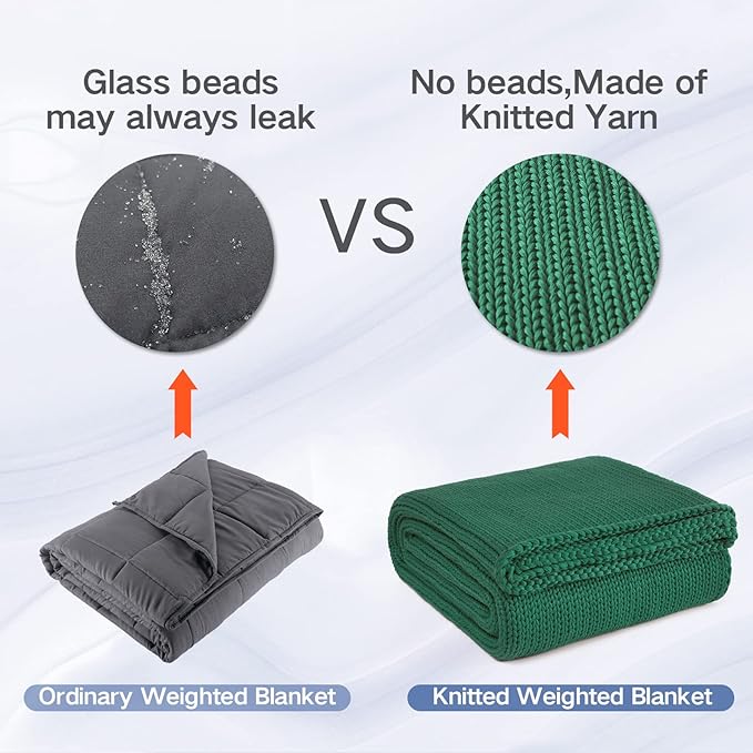 Guohaoi Knitted Weighted Blanket for Adults (Green 60"x80" 20lbs) No Beads Cooling Throw Blanket for Hot Sleepers, Home Decor Breathable Chunky Knit Heavy Blanket Use on Queen/King Size Bed