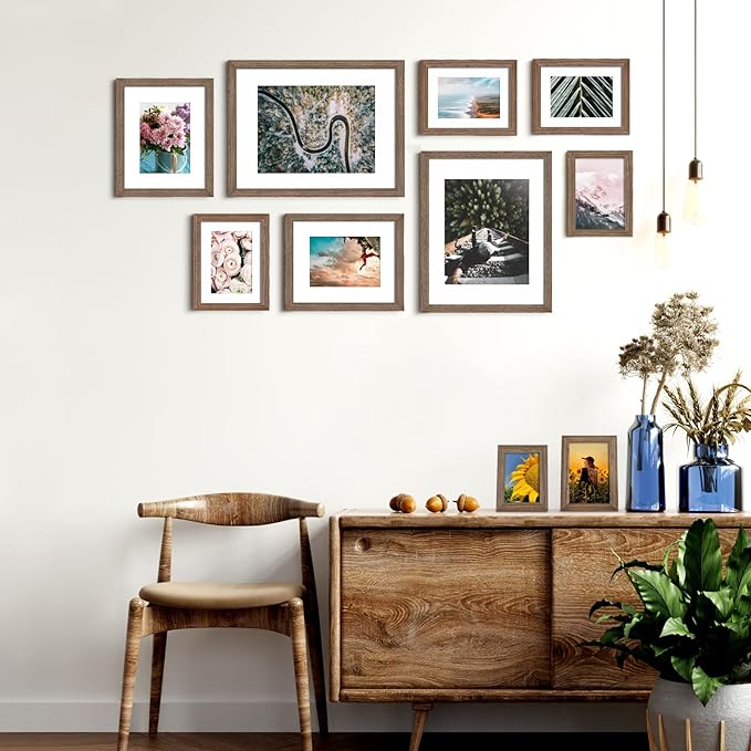KINLINK 4x6 Frame Brown Wood, Solid Wood 4 x 6 Picture Frame with Acrylic Plexiglass for 3.5x5 with Mat, Tabletop and Wall Display Photo Frames 4x6 Brown Wood, 4 Pack