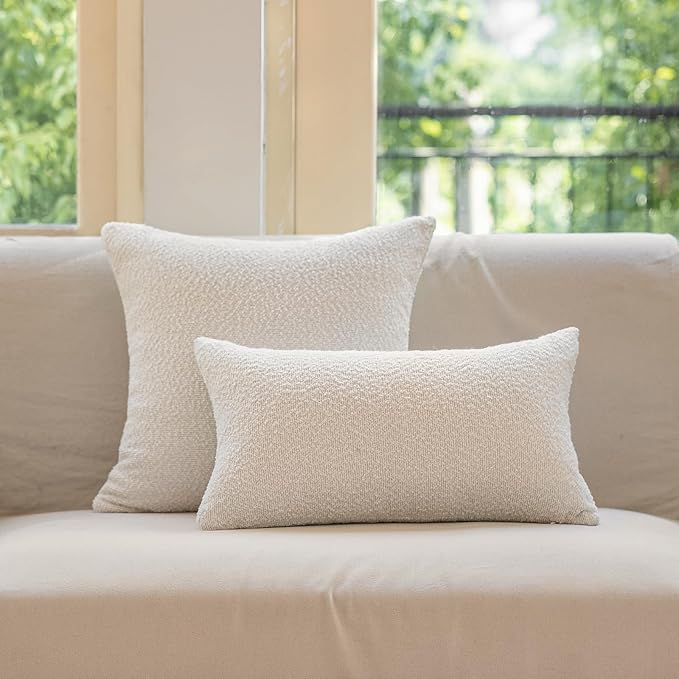 GEEORY Decorative Throw Pillow Covers 26x26 Inch Pack of 2,Textured Boucle Neutral Cushion Cases for Bed Couch Sofa, Accent Mordern Farmhouse & Minimalist Home Decor (White) GE01-26