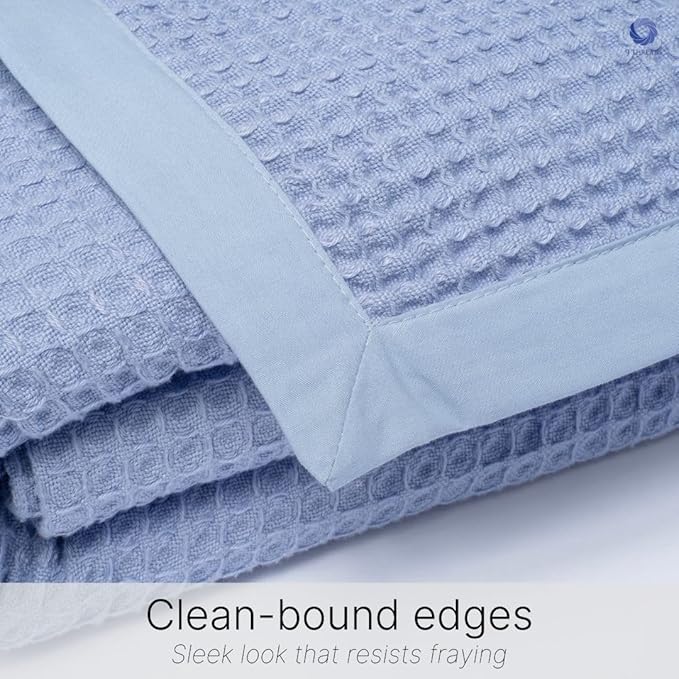 GOTS Certified Organic Cotton Waffle Weave Blanket, Throw Bed Size, 50"X60"Cozy Throw Blanket for Couch, Modern Home Decor, Throw Blankets, Waffle Blanket, Soft Bed Blankets - Powder Blue