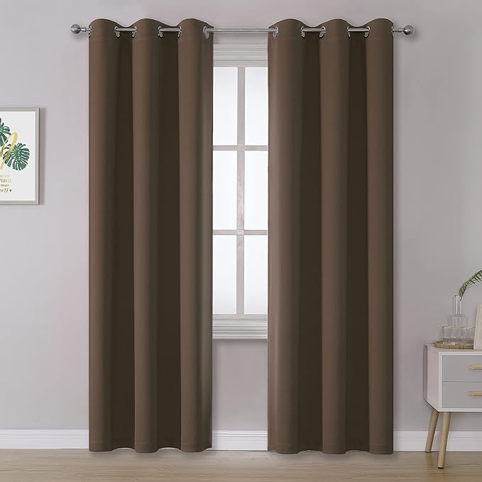 DUALIFE Brown 96 Inches Long Curtains Coffee Color Blackout Curtains with Grommet Thermal Insulated Room Darkening Solid Widow Curtain Panels/Drapes for Bedroom 42x96 Inch 2 Panels Set