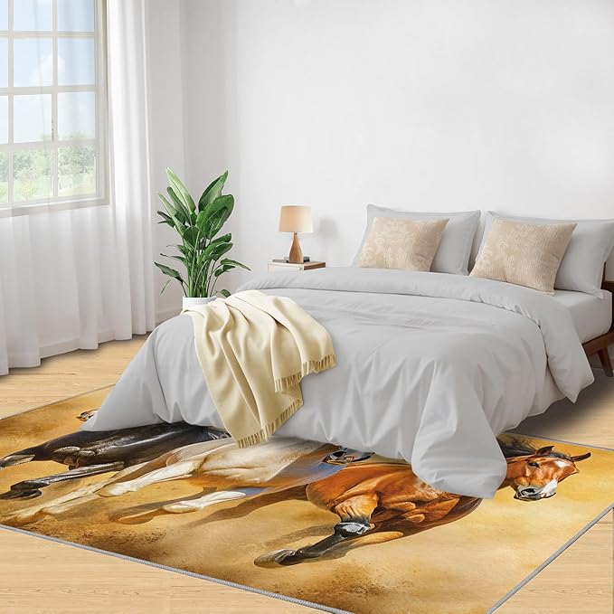 Horses 4x5 Area Rugs for Living Room Stouts Washable Rug Desert Landscape Rug Non Slip Low Pile Soft Area Rugs for Bedroom Bedside Dining Room Kids