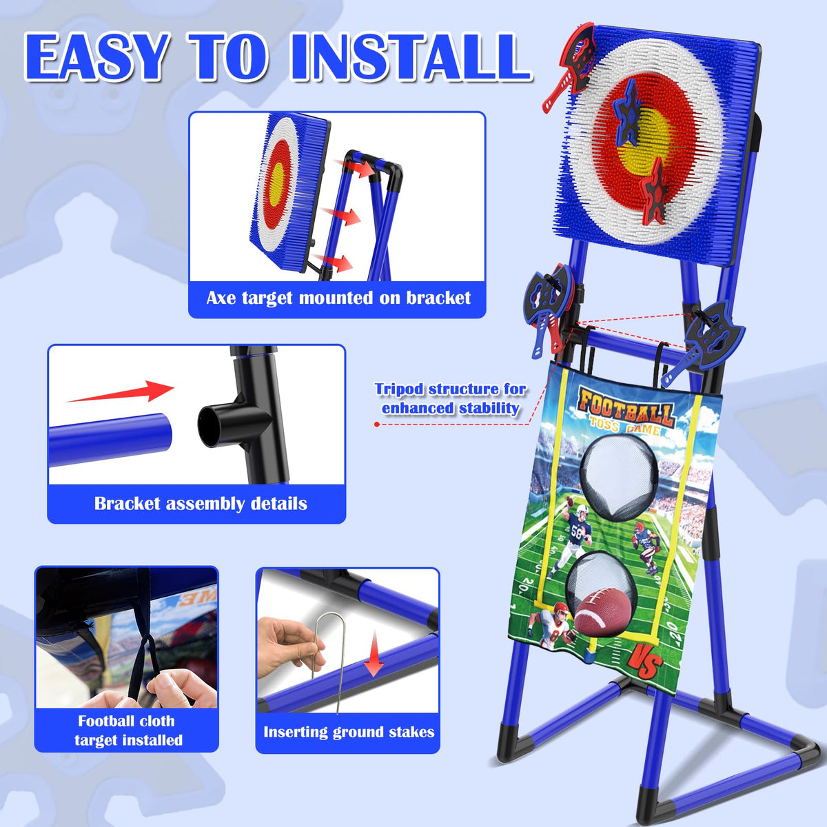 VATOS 2-in-1 Axe & Football Throwing Game Set, Bristle Axe Toss Target with 16 pcs Safe Darts, Portable Outdoor & Indoor Backyard Games for Teens and Adults, Lawn Carnival, Camping Party Toy Gift